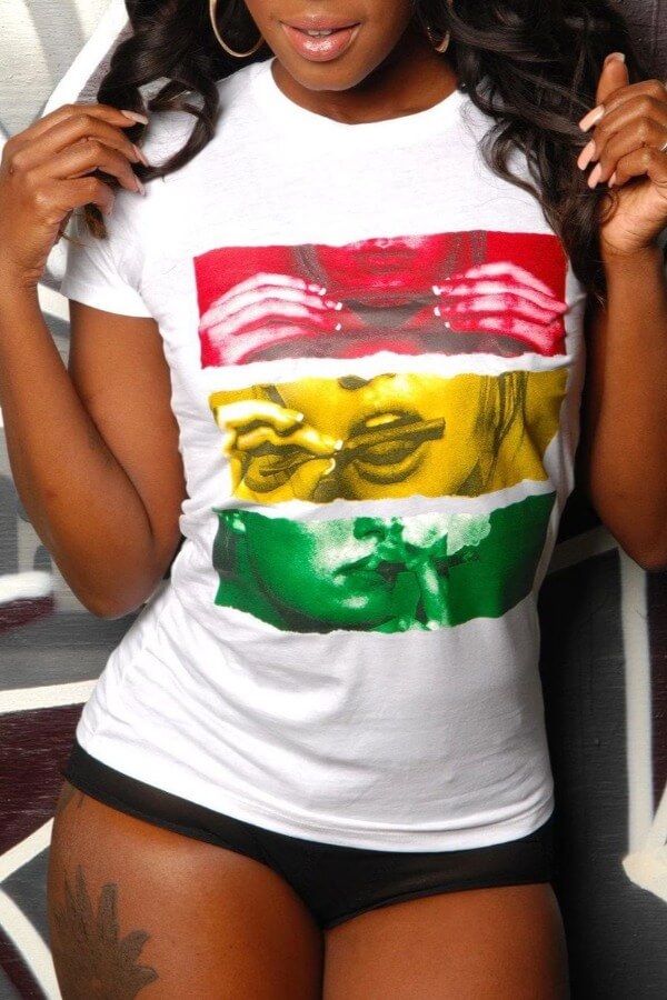

Lovely Leisure O Neck Print White T-shirt