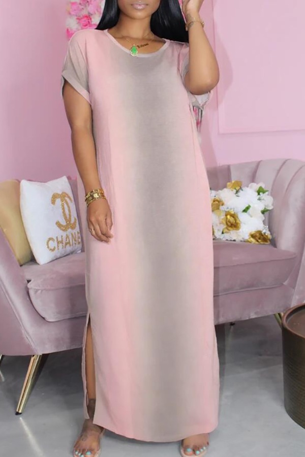 

lovely Casual O Neck Gradual Change Pink Ankle Length Dress