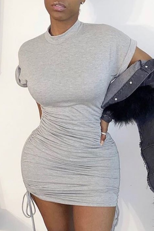 

lovely Casual Fold Design Grey Mini Dress