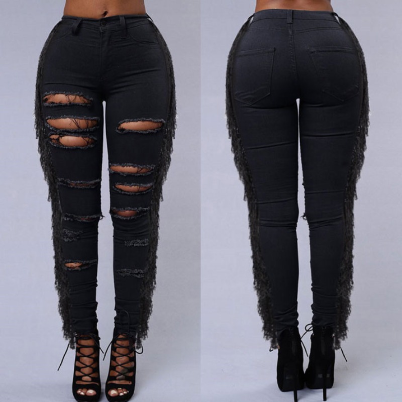 

lovely Trendy Hollow-out Black Jeans