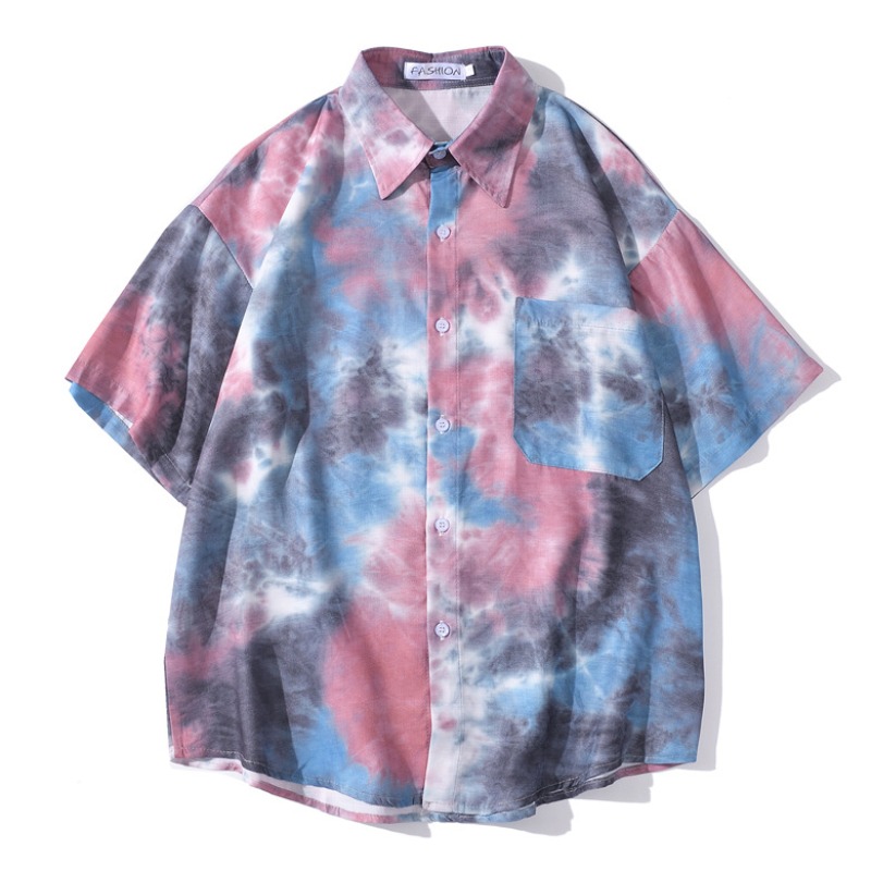 

lovely Casual Turndown Collar Tie-dye Multicolor Shirt, Multi