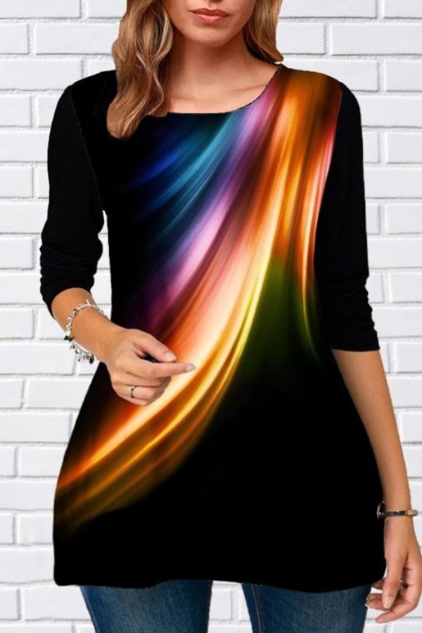 

Lovely Stylish Tie-dye Black Plus Size T-shirt