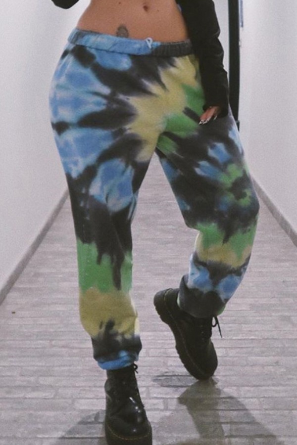 

lovely Stylish Tie-dye Blue Plus Size Pants