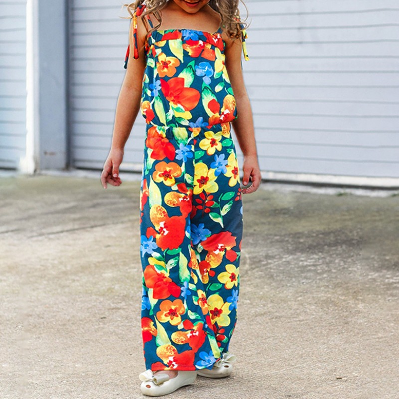 

lovely Bohemian Floral Print Multicolor Girl One-piece Jumpsuit, Multi