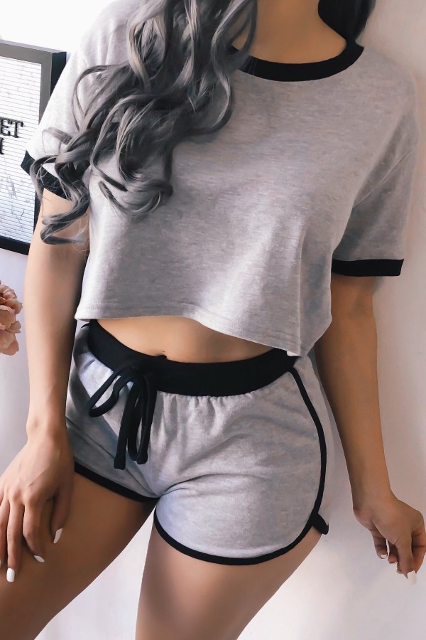 

lovely Leisure O Neck Patchwork Grey Loungewear
