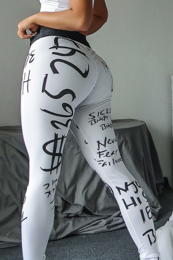 

lovely Sportswear Letter Print White Pants
