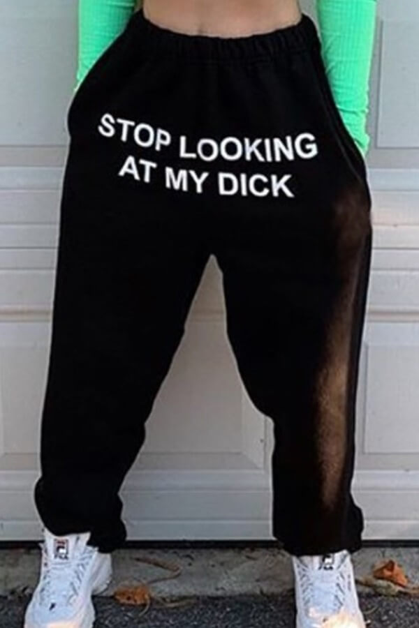 

Lovely Street Letter Print Black Pants