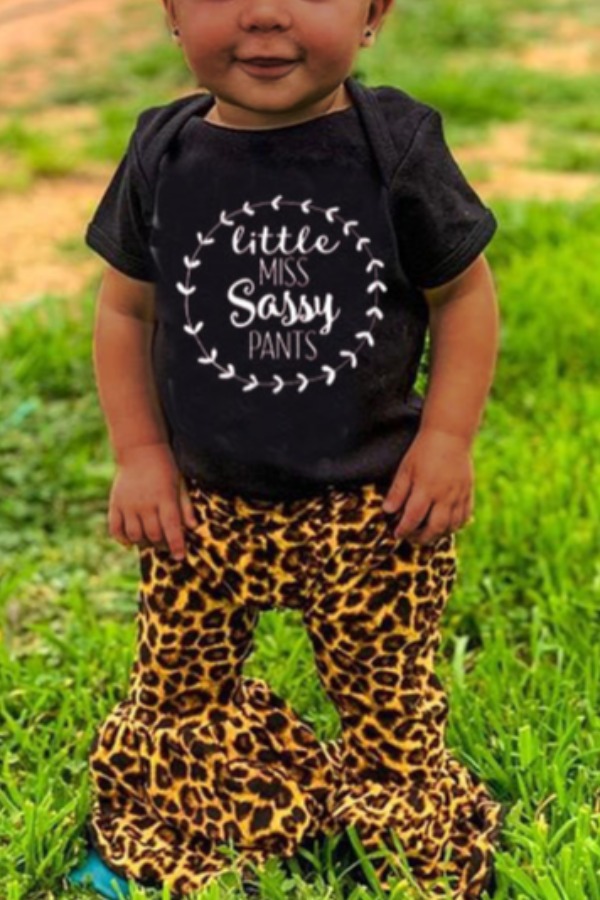 

lovely Casual O Neck Print Black Girl Two-piece Pants Set