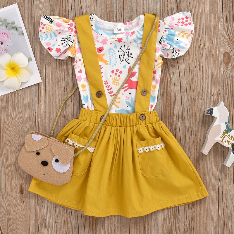 

lovely Sweet Print Yellow Girl Two-piece Skirt Set