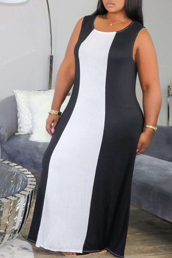 

lovely Casual U Neck Patchwork Black Ankle Length Dress