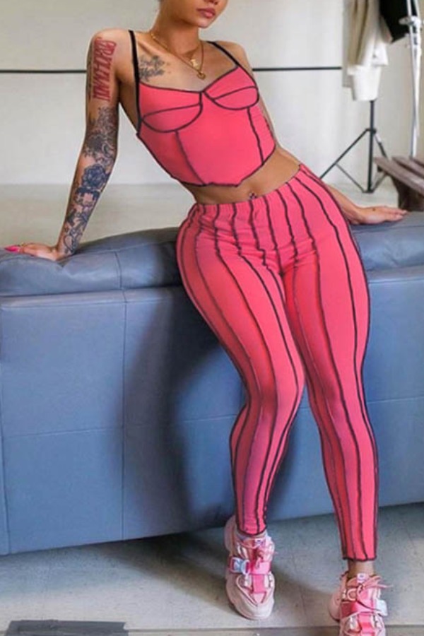 

lovely Sportswear Striped Pink Two-piece Pants Set