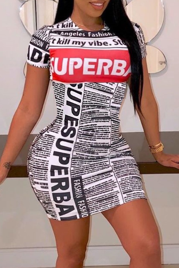 

Lovely Street O Neck Letter Print White Mini Dress