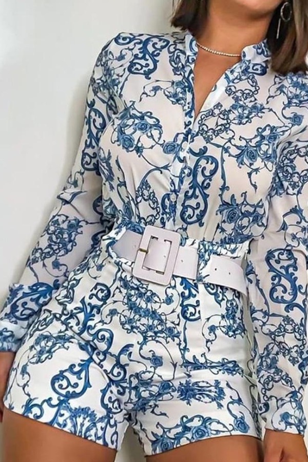 

lovely Stylish Print Blue One-piece Romper