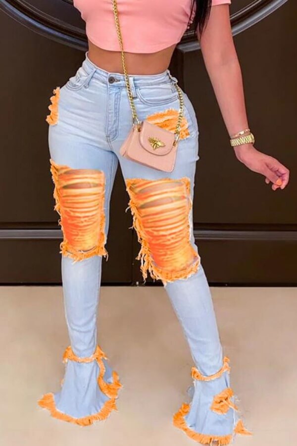 

LW Trendy Broken Holes Orange Jeans