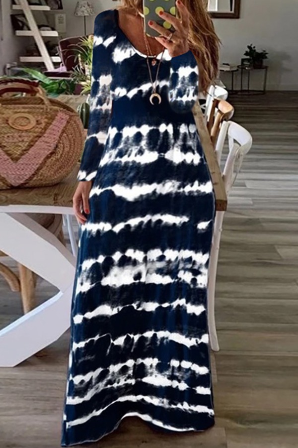 

lovely Bohemian V Neck Tie-dye Black Maxi Plus Size Dress