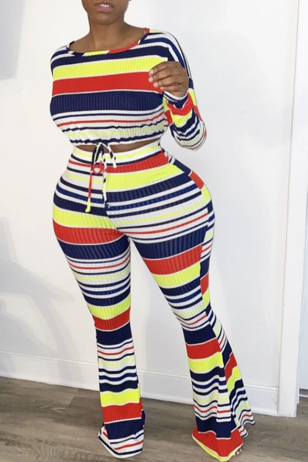 

lovely Casual Striped Blue Plus Size Two-piece Pants Set