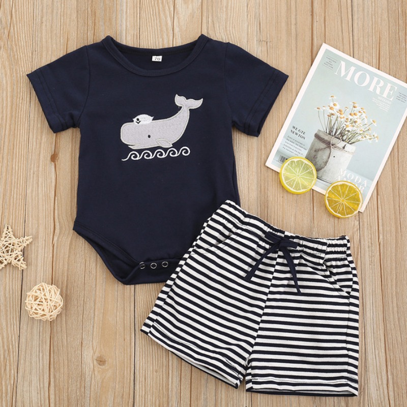 

lovely Casual O Neck Print Blue Boy Two-piece Shorts Set