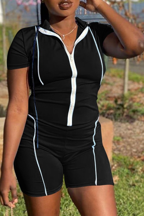 

lovely Stylish Zipper Design Black One-piece Romper