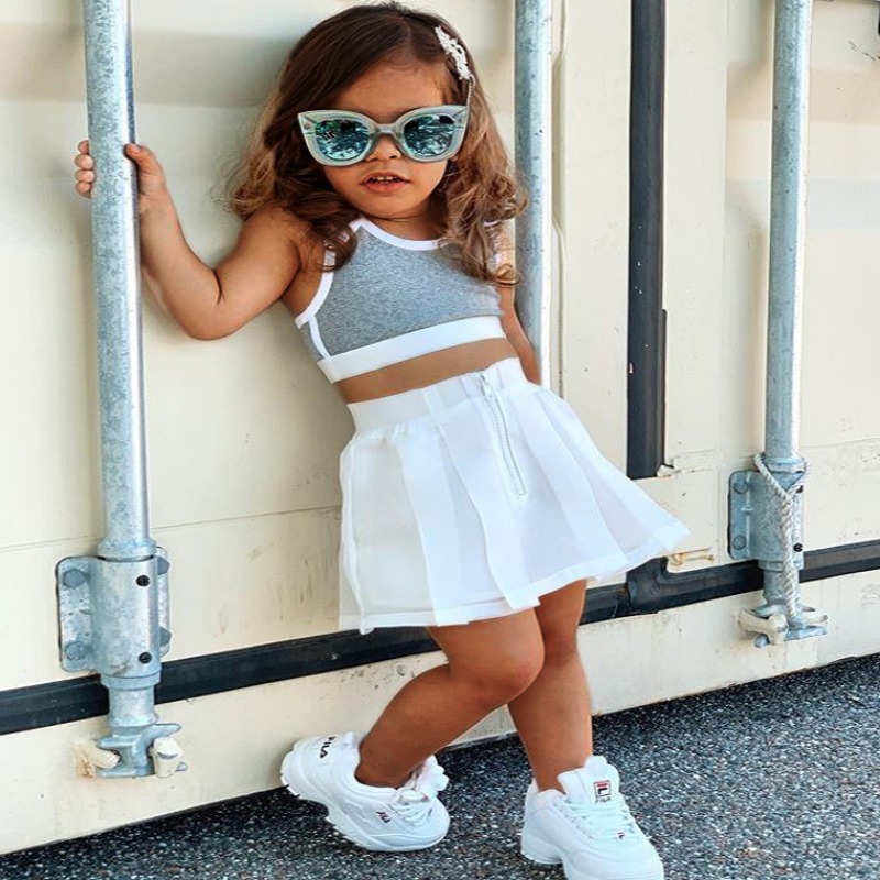 

lovely Casual Patchwork Grey Girl Two-piece Skirt Set