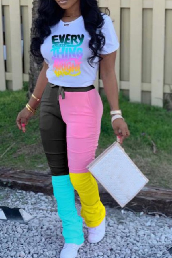 

lovely Trendy Letter Print Pink Plus Size Two-piece Pants Set