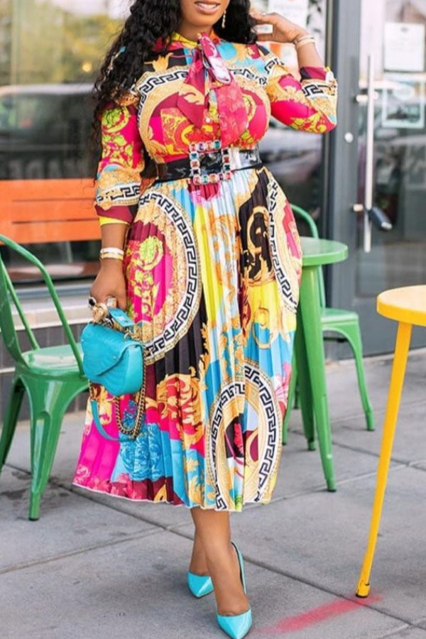 

Lovely Trendy Print Multicolor Mid Calf Dress, Multi