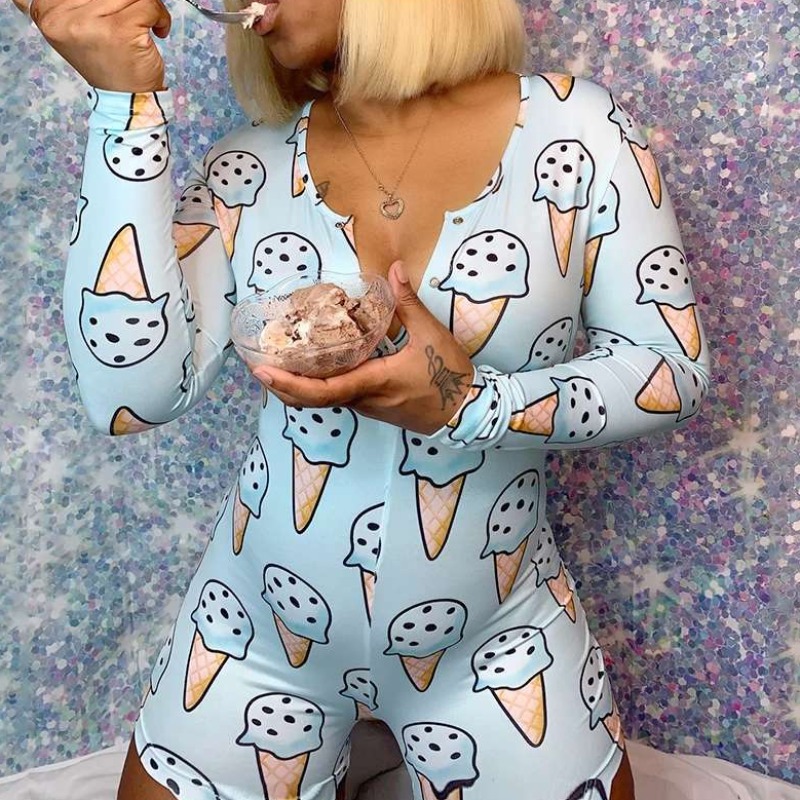 

lovely Stylish Cartoon Print Baby Blue One-piece Romper