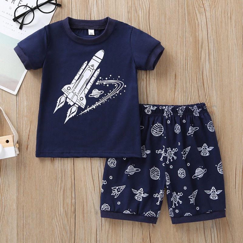 

lovely Casual Print Blue Boy Two-piece Shorts Set