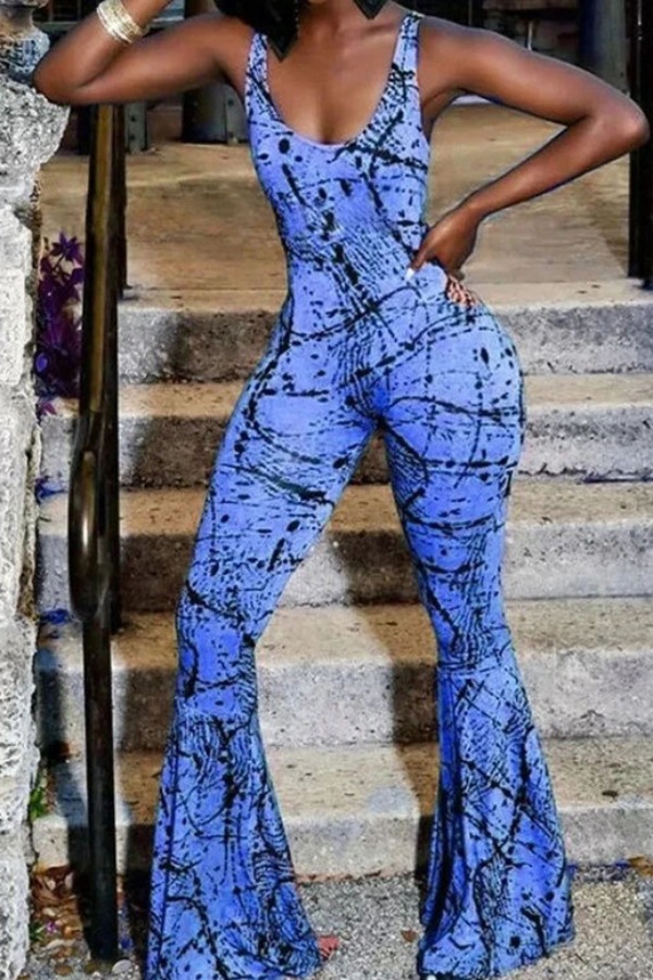 

lovely Trendy Print Blue One-piece Jumpsuit