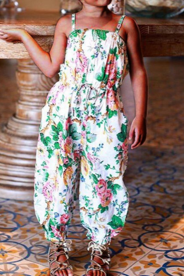 

lovely Sweet Floral Print White Girl One-piece Jumpsuit