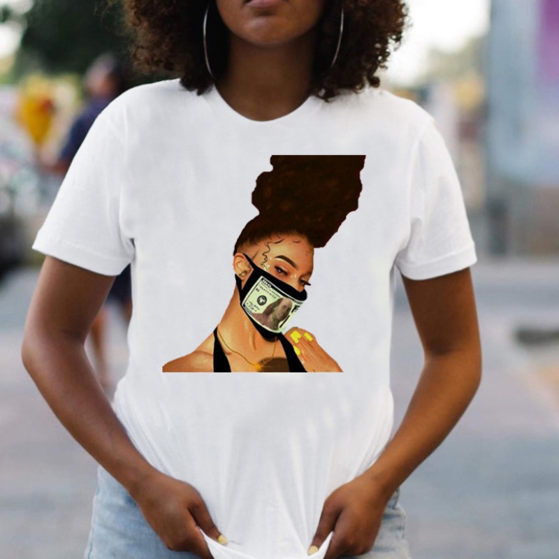 

lovely Leisure O Neck Print Coffee T-shirt