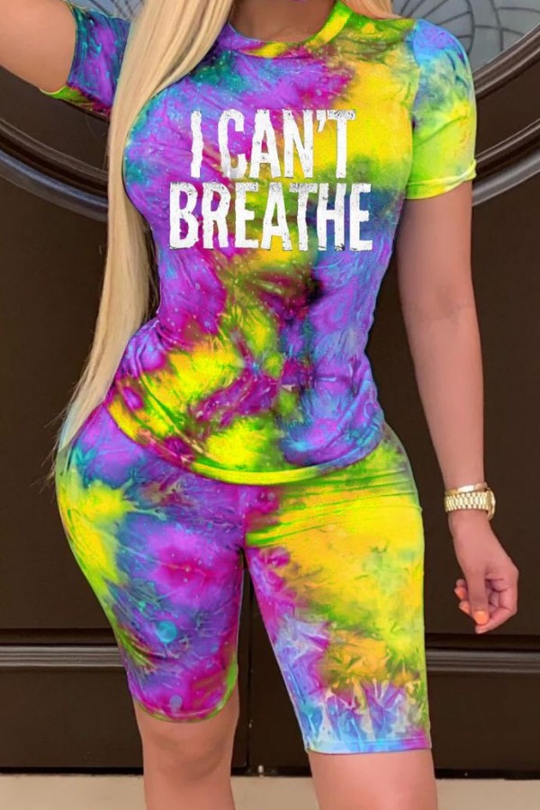 

lovely Casual Letter Print Yellow Two-piece Shorts Set