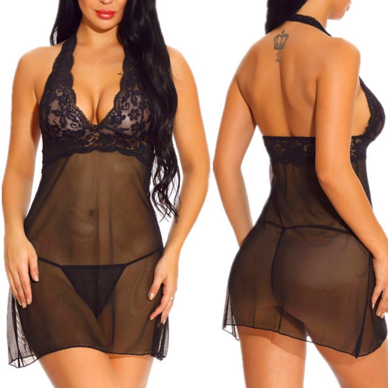 

lovely Sexy See-through Black Sleepwear