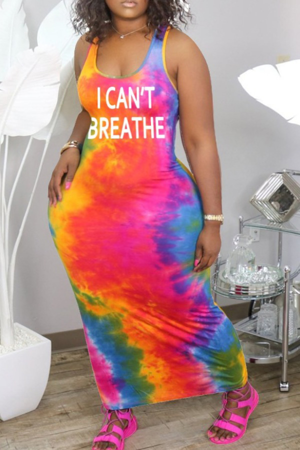 

Lovely Trendy Tie-dye Multicolor Ankle Length Plus Size Dress, Multi