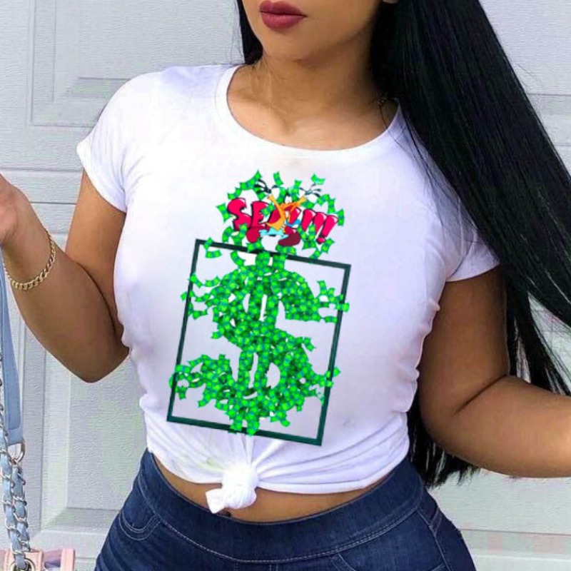 

lovely Leisure O Neck Print White T-shirt