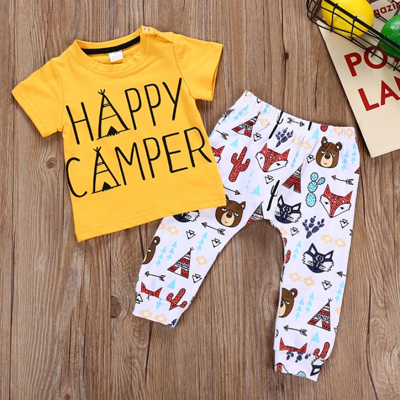 

lovely Casual Cartoon Print Yellow Boy Two-piece Pants Set