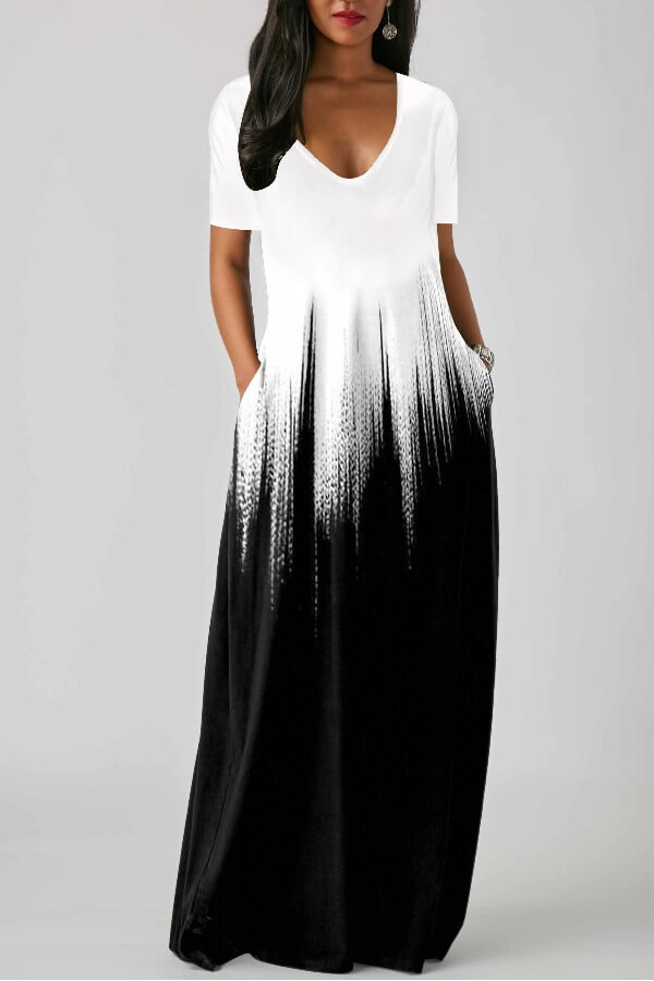 

Lovely Casual V Neck Gradual Change White Maxi Dress