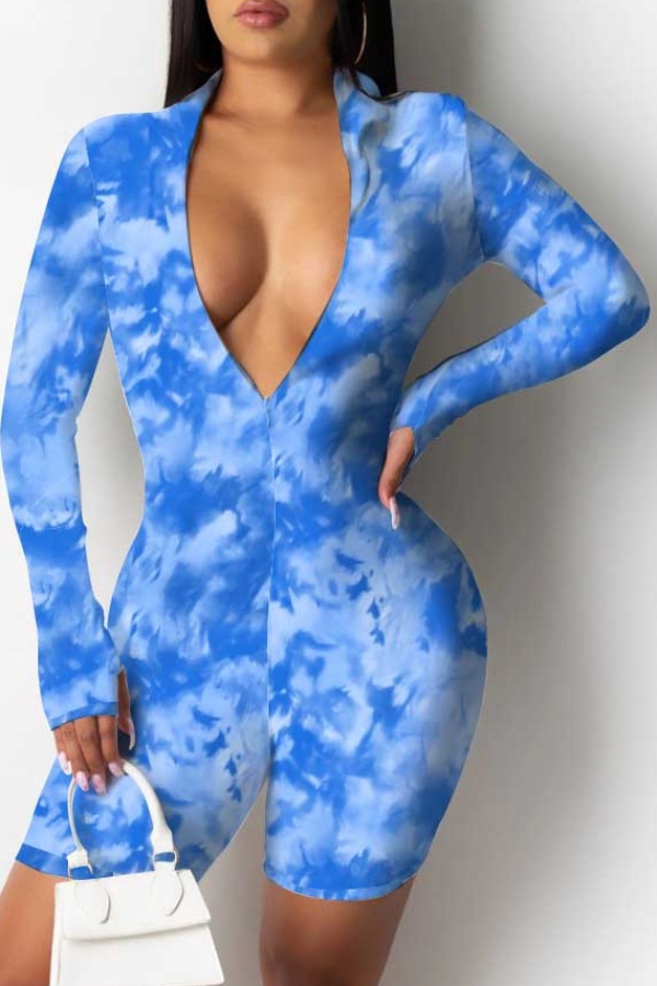 

lovely Trendy Tie-dye Blue One-piece Romper