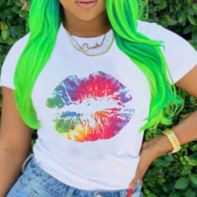 

lovely Leisure O Neck Lip Print White T-shirt