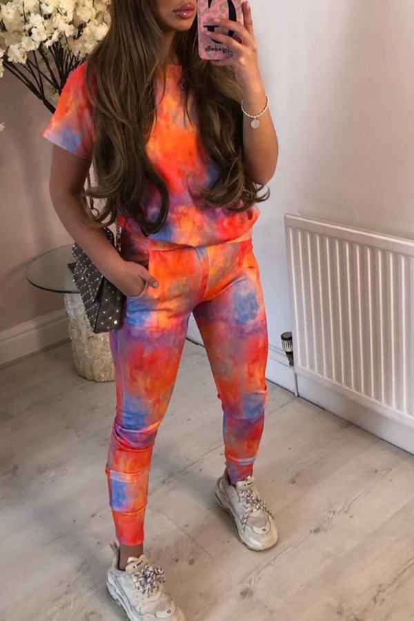 

lovely Casual Tie-dye Orange Loungewear