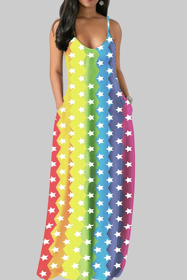 

lovely Bohemian V Neck Tie-dye Yellow Maxi Dress