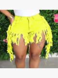 LW Plus Size Casual Tassel Design Yellow Denim Shorts