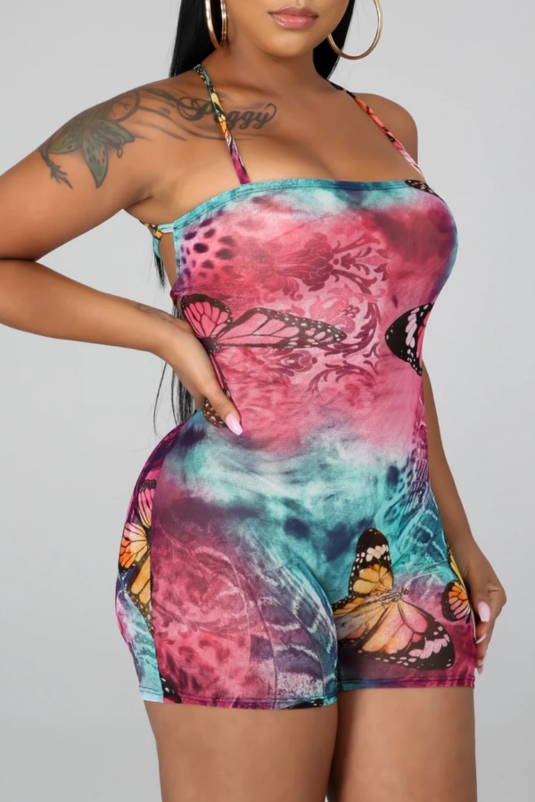 

lovely Trendy Butterfly Print Pink One-piece Romper