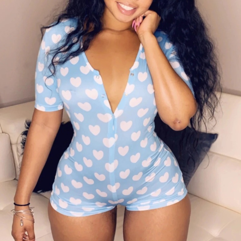 

lovely Leisure Print Baby Blue One-piece Romper