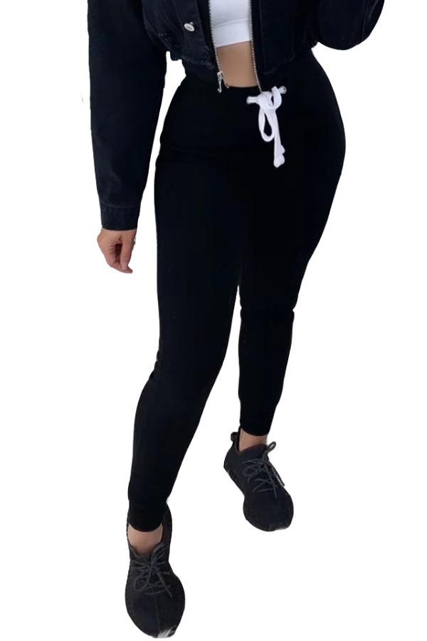 

lovely Casual Lace-up Black Pants
