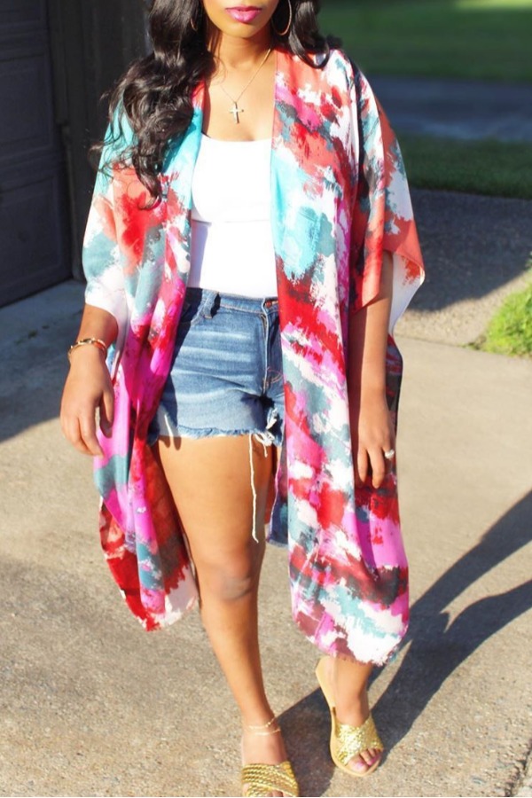 

lovely Bohemian Tie-dye Red Coat