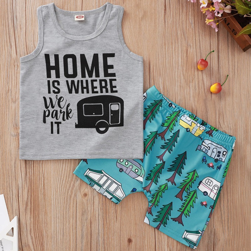 

lovely Casual Letter Print Grey Boy Two-piece Shorts Set
