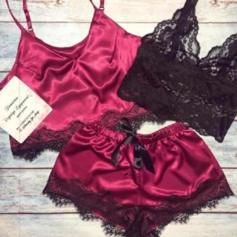 

lovely Sexy Lace Patchwork Wine Red Sleepwear