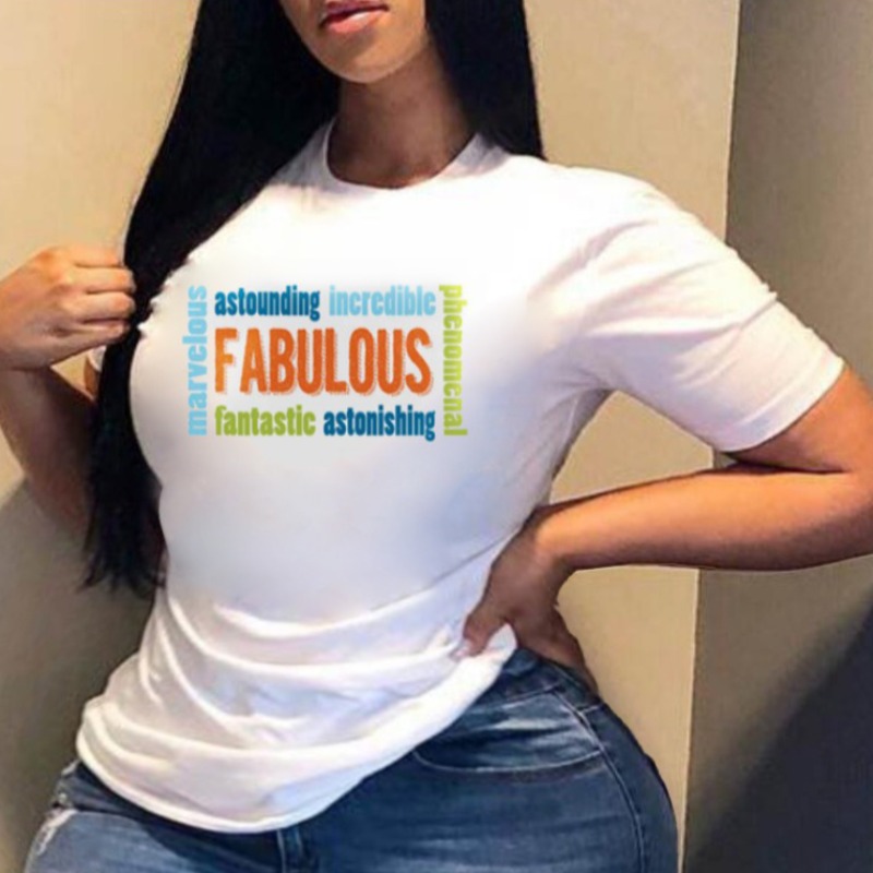 

Lovely Street O Neck Letter Print Pure White Plus Size T-shirt