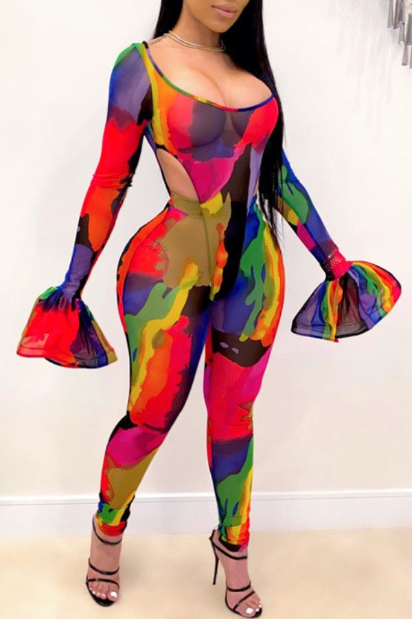

lovely Tie-dye See-through Red One-piece Swimsuit(With Pants