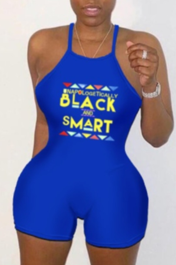 

lovely Trendy Letter Print Blue One-piece Romper